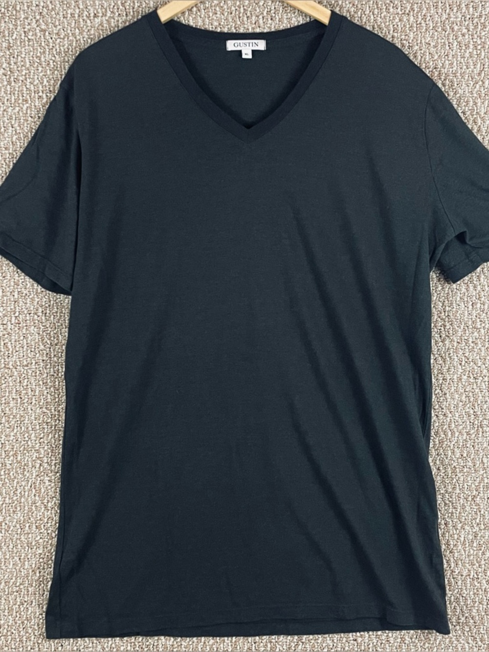 Gustin Shirt Men's XL Gray Cotton V Neck Short Sleeve Cotton Blend USA T727